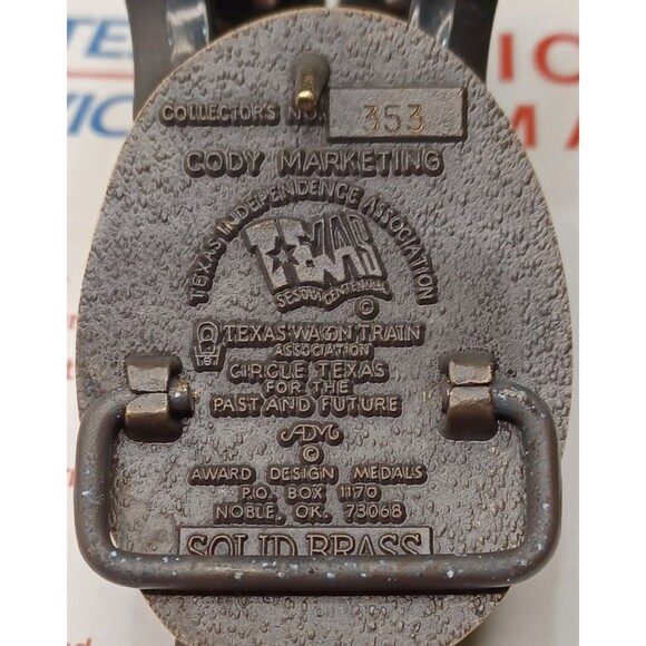 Texas Sesquicentennial Independence Association Ltd Ed Solid Brass Belt Buckle - Picture 6 of 8